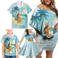 Ura Cook Islands Family Matching Off Shoulder Short Dress and Hawaiian Shirt Kuki 'Airani Traditional Dance Tropical Vibes