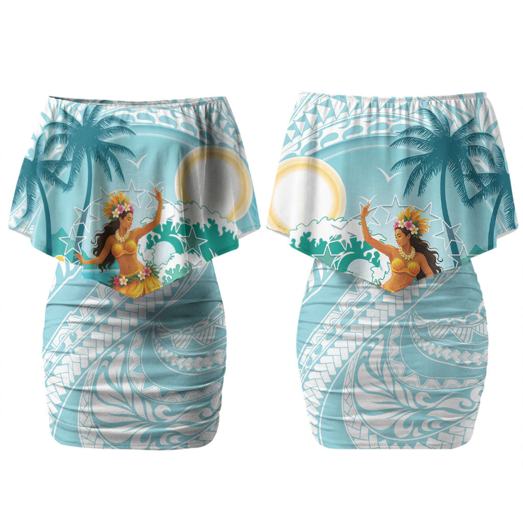 Ura Cook Islands Family Matching Off Shoulder Short Dress and Hawaiian Shirt Kuki 'Airani Traditional Dance Tropical Vibes