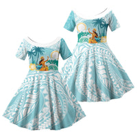 Ura Cook Islands Family Matching Off Shoulder Short Dress and Hawaiian Shirt Kuki 'Airani Traditional Dance Tropical Vibes