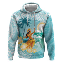 Ura Cook Islands Hoodie Kuki 'Airani Traditional Dance Tropical Vibes LT14 Pullover Hoodie Cyan - Polynesian Pride