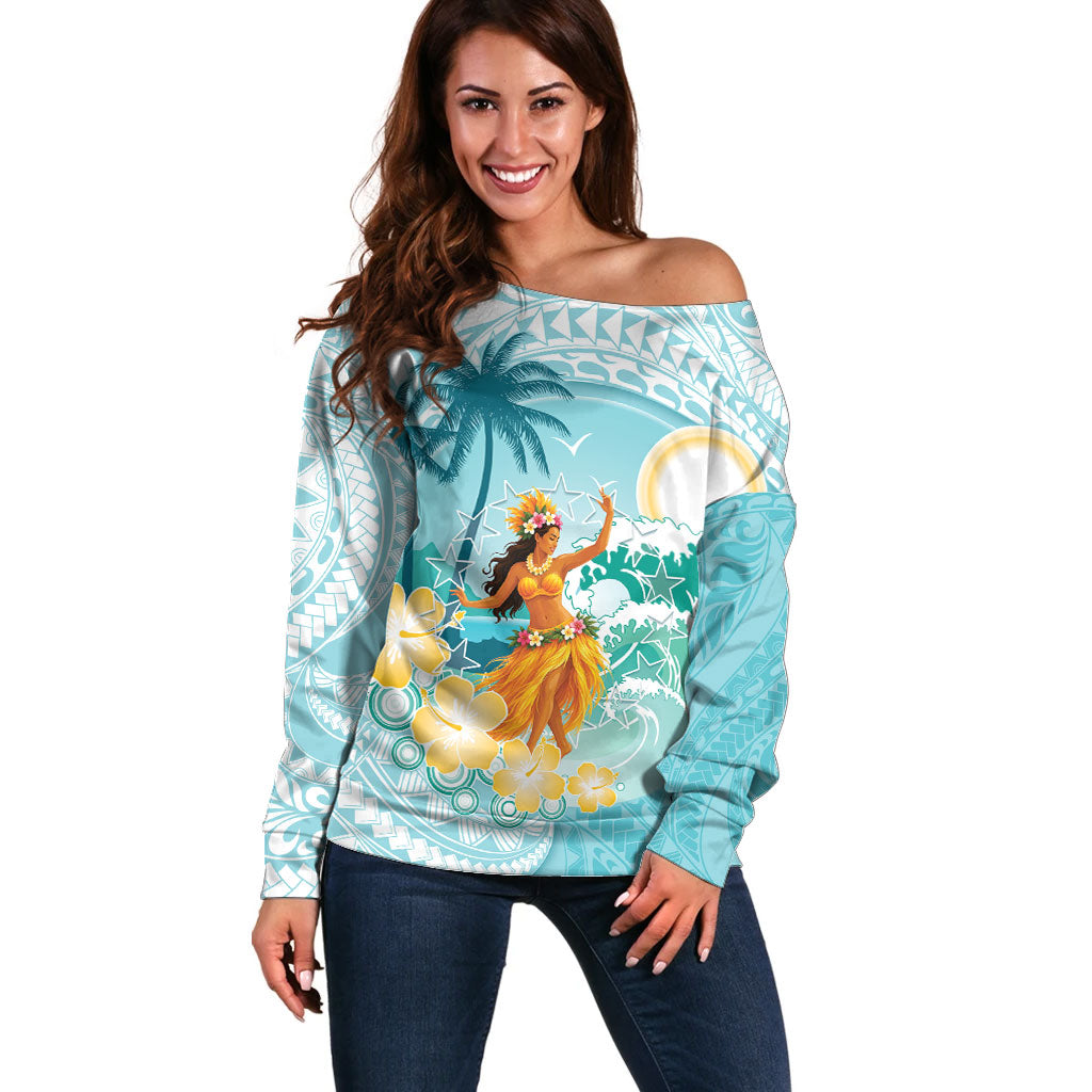 Ura Cook Islands Off Shoulder Sweater Kuki 'Airani Traditional Dance Tropical Vibes