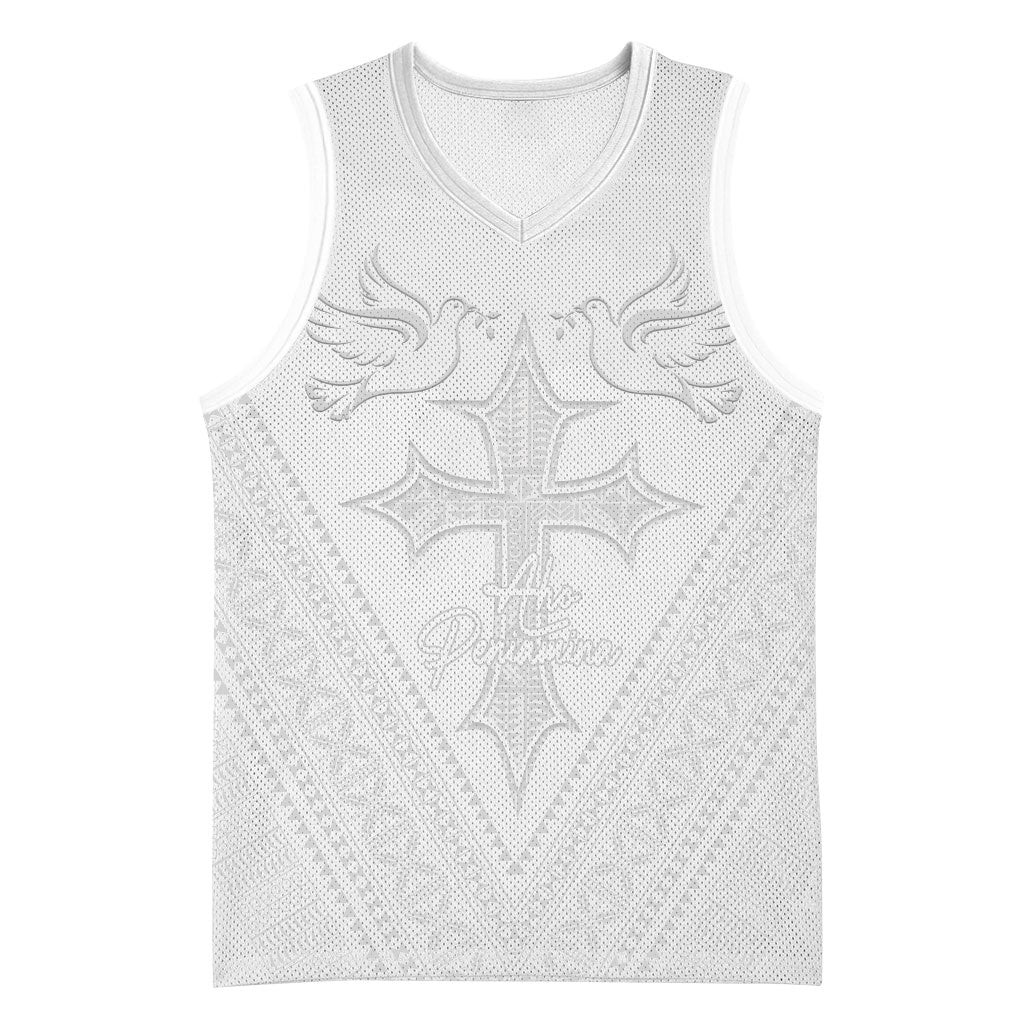 Peniamina Gospel Day Niue Basketball Jersey Cross Dove Hiapo Pattern White