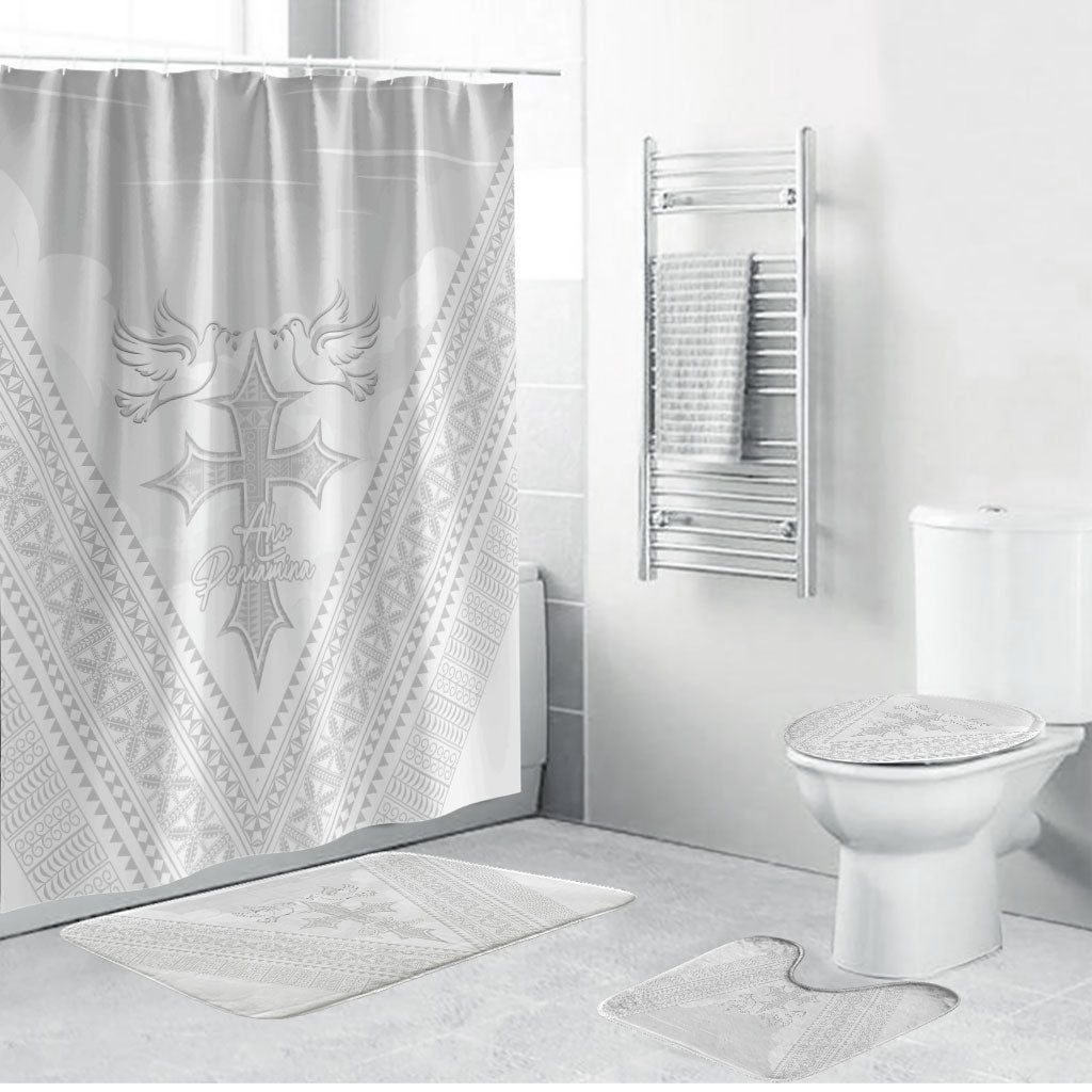 Peniamina Gospel Day Niue Bathroom Set Cross Dove Hiapo Pattern White
