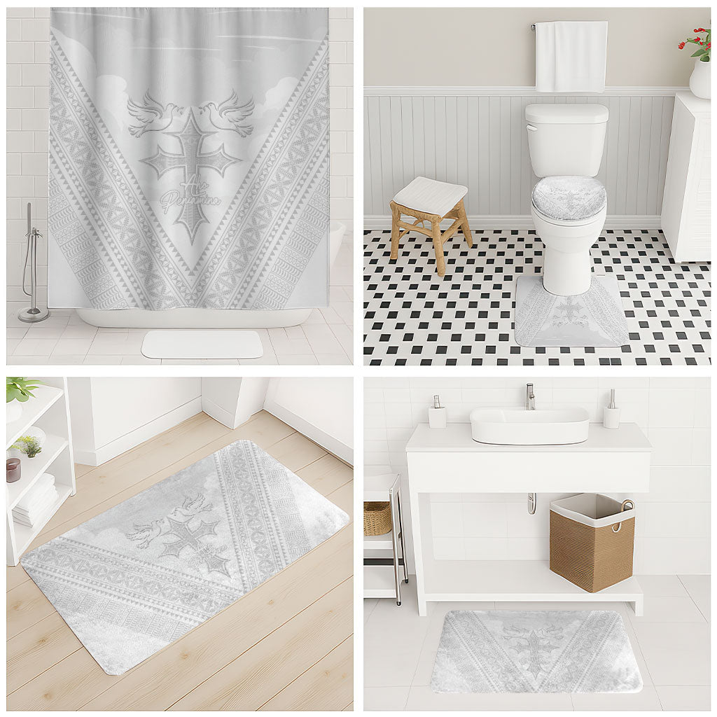Peniamina Gospel Day Niue Bathroom Set Cross Dove Hiapo Pattern White