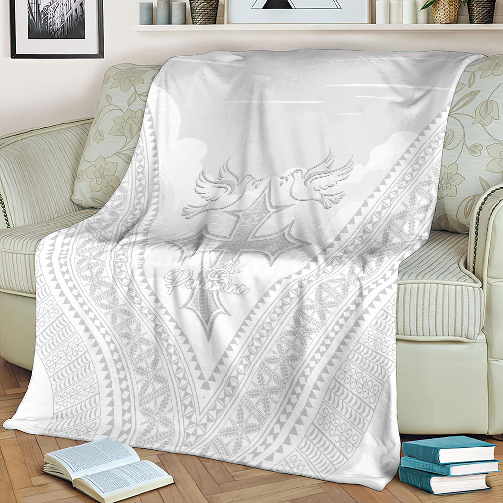 Peniamina Gospel Day Niue Blanket Cross Dove Hiapo Pattern White
