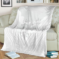Peniamina Gospel Day Niue Blanket Cross Dove Hiapo Pattern White