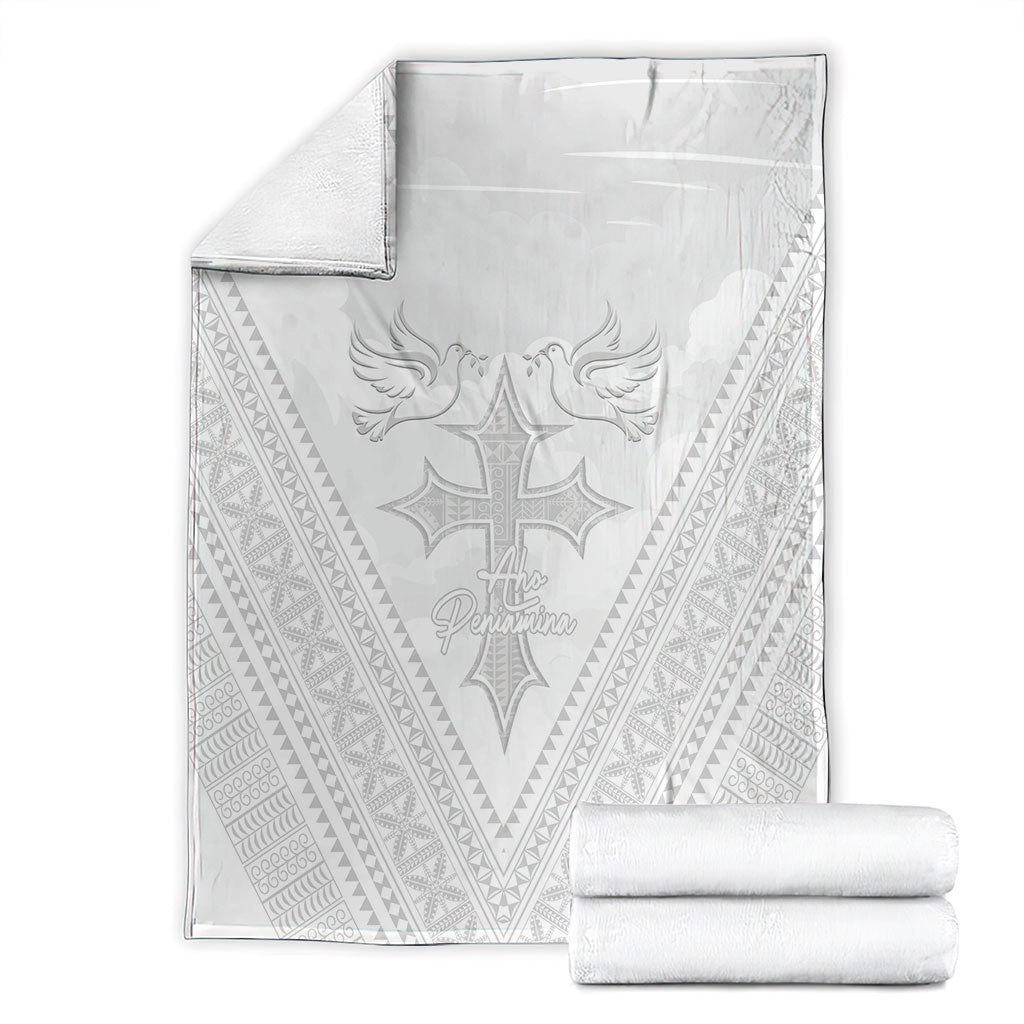 Peniamina Gospel Day Niue Blanket Cross Dove Hiapo Pattern White