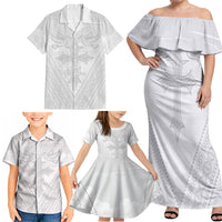 Peniamina Gospel Day Niue Family Matching Off Shoulder Maxi Dress and Hawaiian Shirt Cross Dove Hiapo Pattern White LT14 - Polynesian Pride