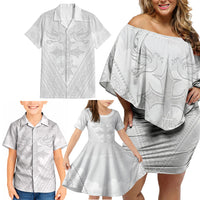 Peniamina Gospel Day Niue Family Matching Off Shoulder Short Dress and Hawaiian Shirt Cross Dove Hiapo Pattern White LT14 - Polynesian Pride