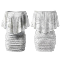 Peniamina Gospel Day Niue Family Matching Off Shoulder Short Dress and Hawaiian Shirt Cross Dove Hiapo Pattern White LT14 Mom's Dress White - Polynesian Pride