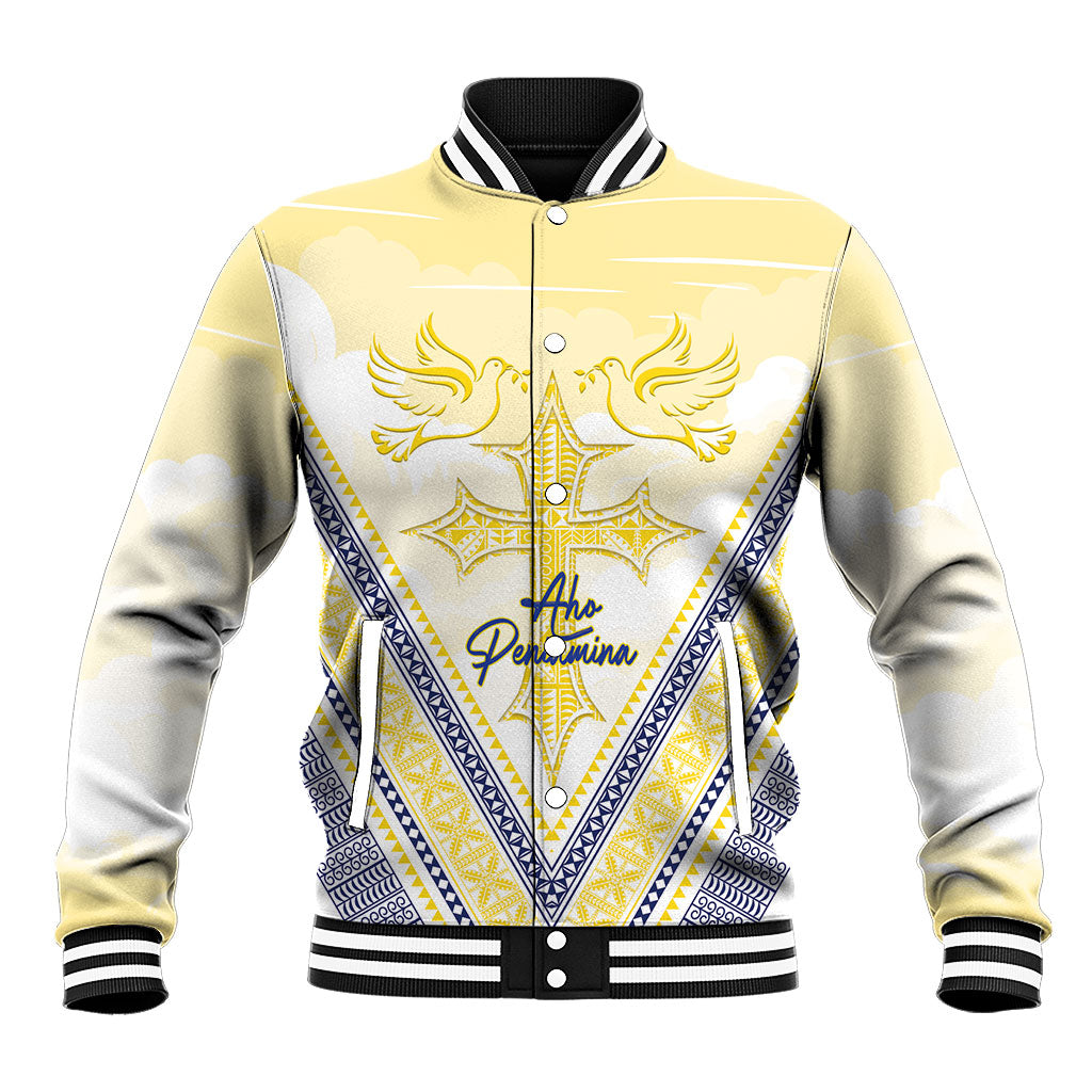 Peniamina Gospel Day Niue Baseball Jacket Cross Dove Hiapo Pattern Yellow