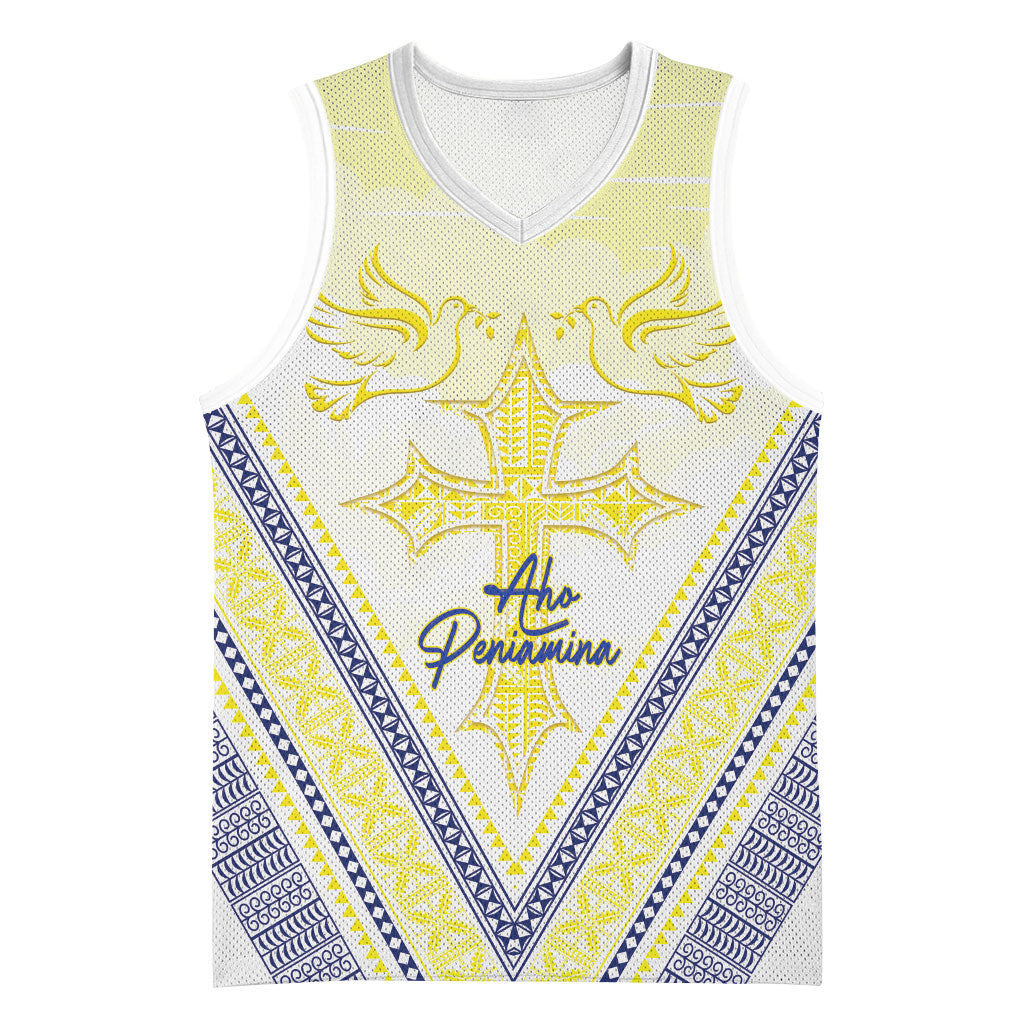 Peniamina Gospel Day Niue Basketball Jersey Cross Dove Hiapo Pattern Yellow