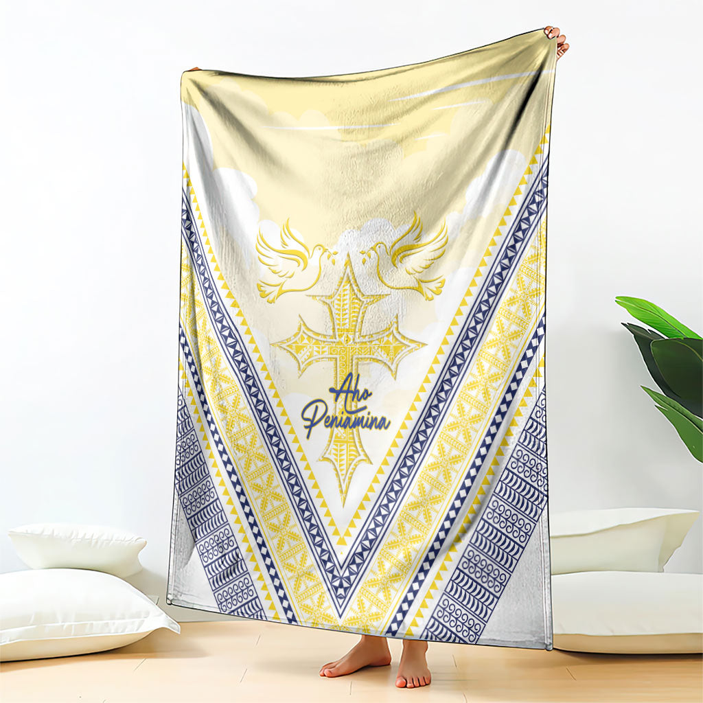 Peniamina Gospel Day Niue Blanket Cross Dove Hiapo Pattern Yellow