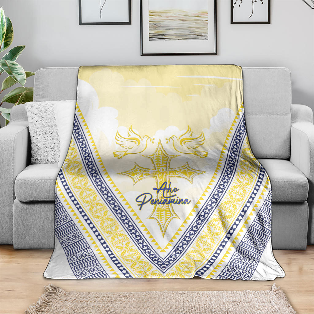 Peniamina Gospel Day Niue Blanket Cross Dove Hiapo Pattern Yellow