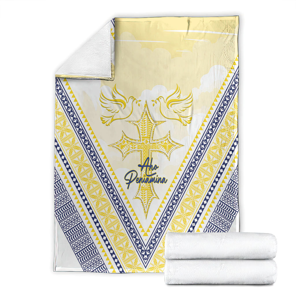 Peniamina Gospel Day Niue Blanket Cross Dove Hiapo Pattern Yellow