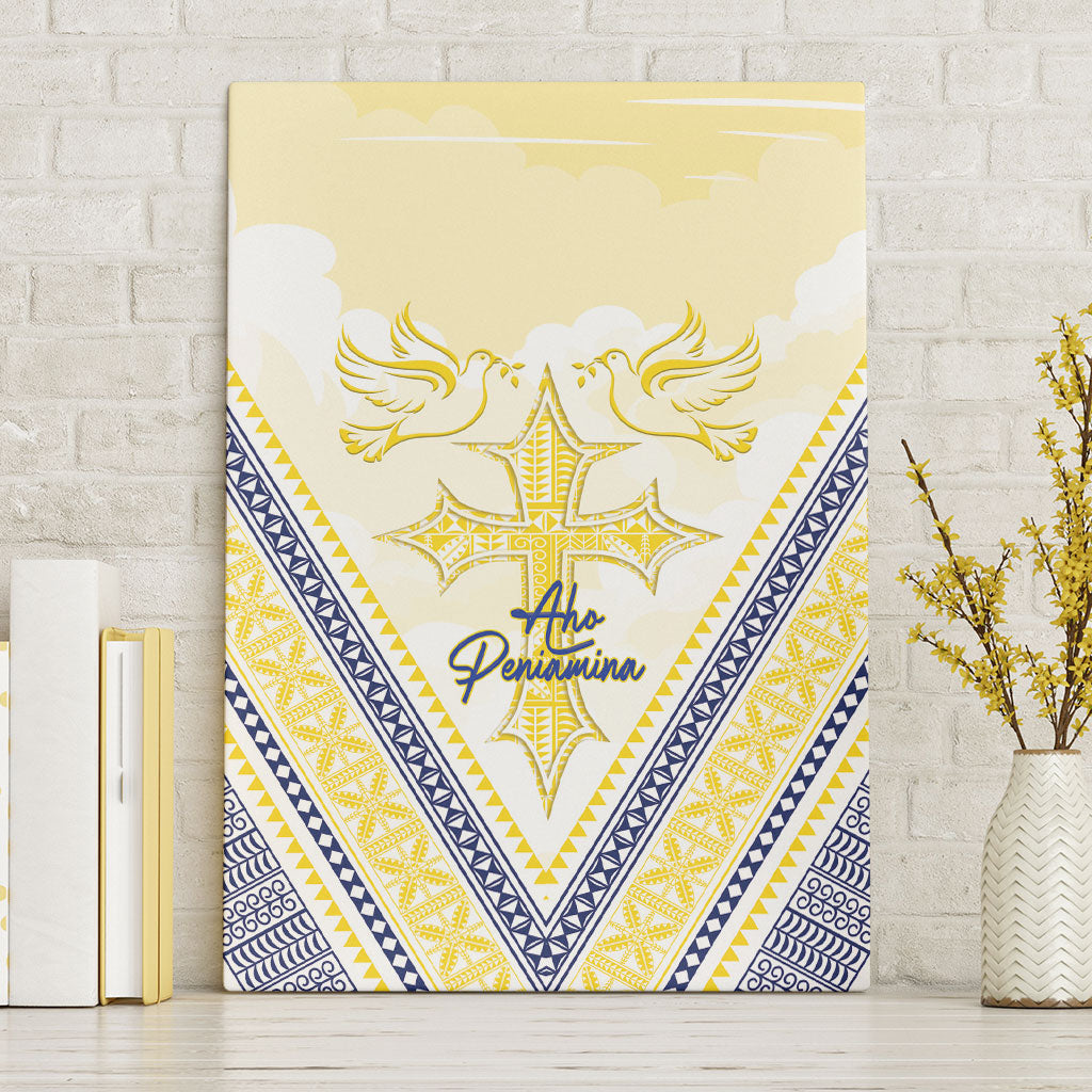 Peniamina Gospel Day Niue Canvas Wall Art Cross Dove Hiapo Pattern Yellow LT14 Without Frame Yellow - Polynesian Pride