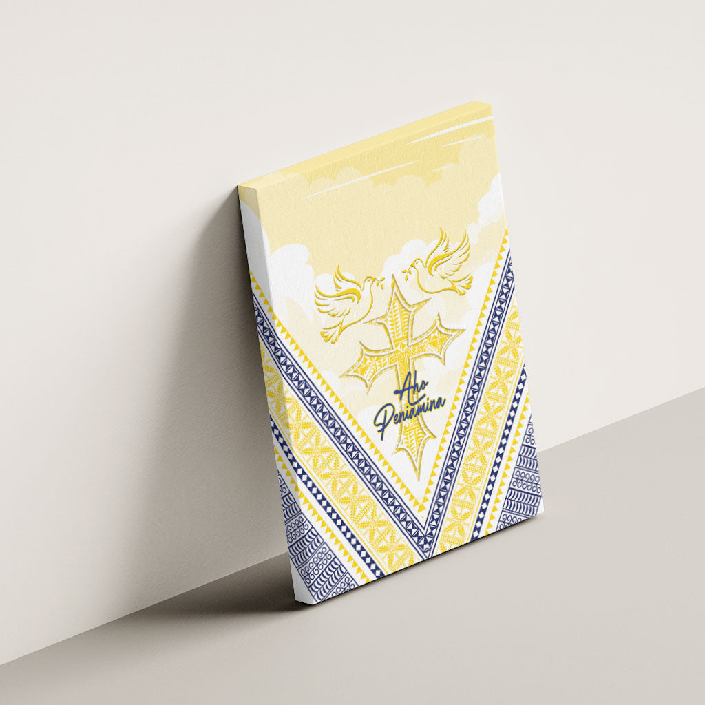 Peniamina Gospel Day Niue Canvas Wall Art Cross Dove Hiapo Pattern Yellow LT14 - Polynesian Pride