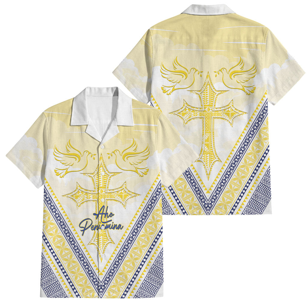Peniamina Gospel Day Niue Family Matching Puletasi and Hawaiian Shirt Cross Dove Hiapo Pattern Yellow