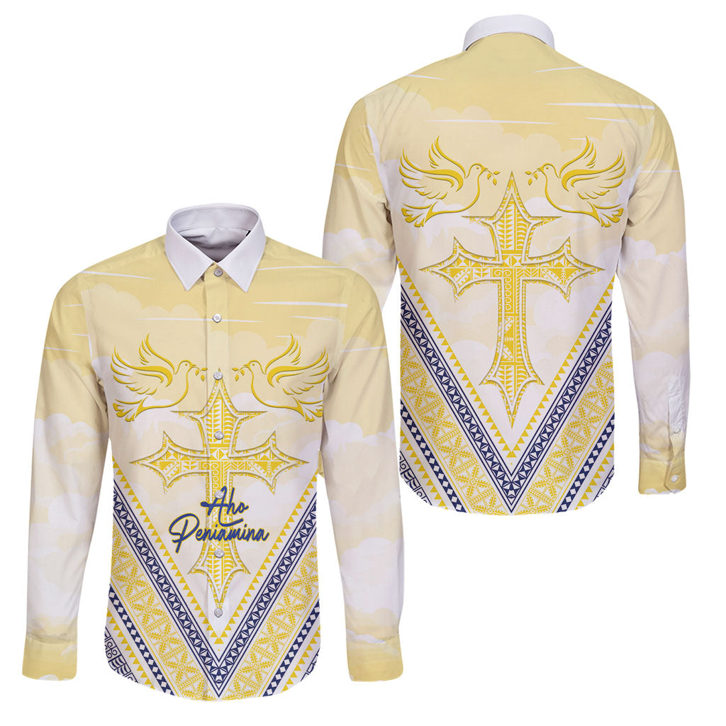 Peniamina Gospel Day Niue Family Matching Puletasi and Hawaiian Shirt Cross Dove Hiapo Pattern Yellow
