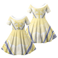 Peniamina Gospel Day Niue Family Matching Puletasi and Hawaiian Shirt Cross Dove Hiapo Pattern Yellow