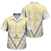 Peniamina Gospel Day Niue Family Matching Puletasi and Hawaiian Shirt Cross Dove Hiapo Pattern Yellow