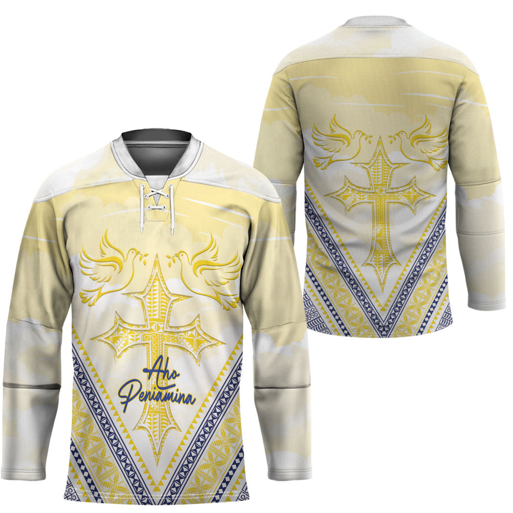 Peniamina Gospel Day Niue Hockey Jersey Cross Dove Hiapo Pattern Yellow LT14 - Polynesian Pride