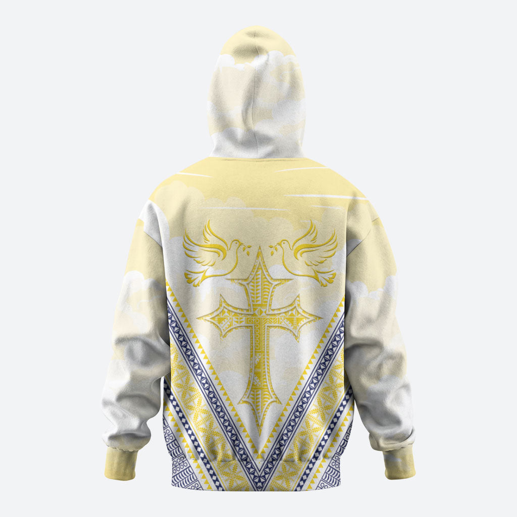 Peniamina Gospel Day Niue Hoodie Cross Dove Hiapo Pattern Yellow LT14 - Polynesian Pride