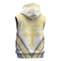 Peniamina Gospel Day Niue Sleeveless Hoodie Cross Dove Hiapo Pattern Yellow LT14 - Polynesian Pride