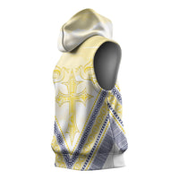 Peniamina Gospel Day Niue Sleeveless Hoodie Cross Dove Hiapo Pattern Yellow LT14 - Polynesian Pride