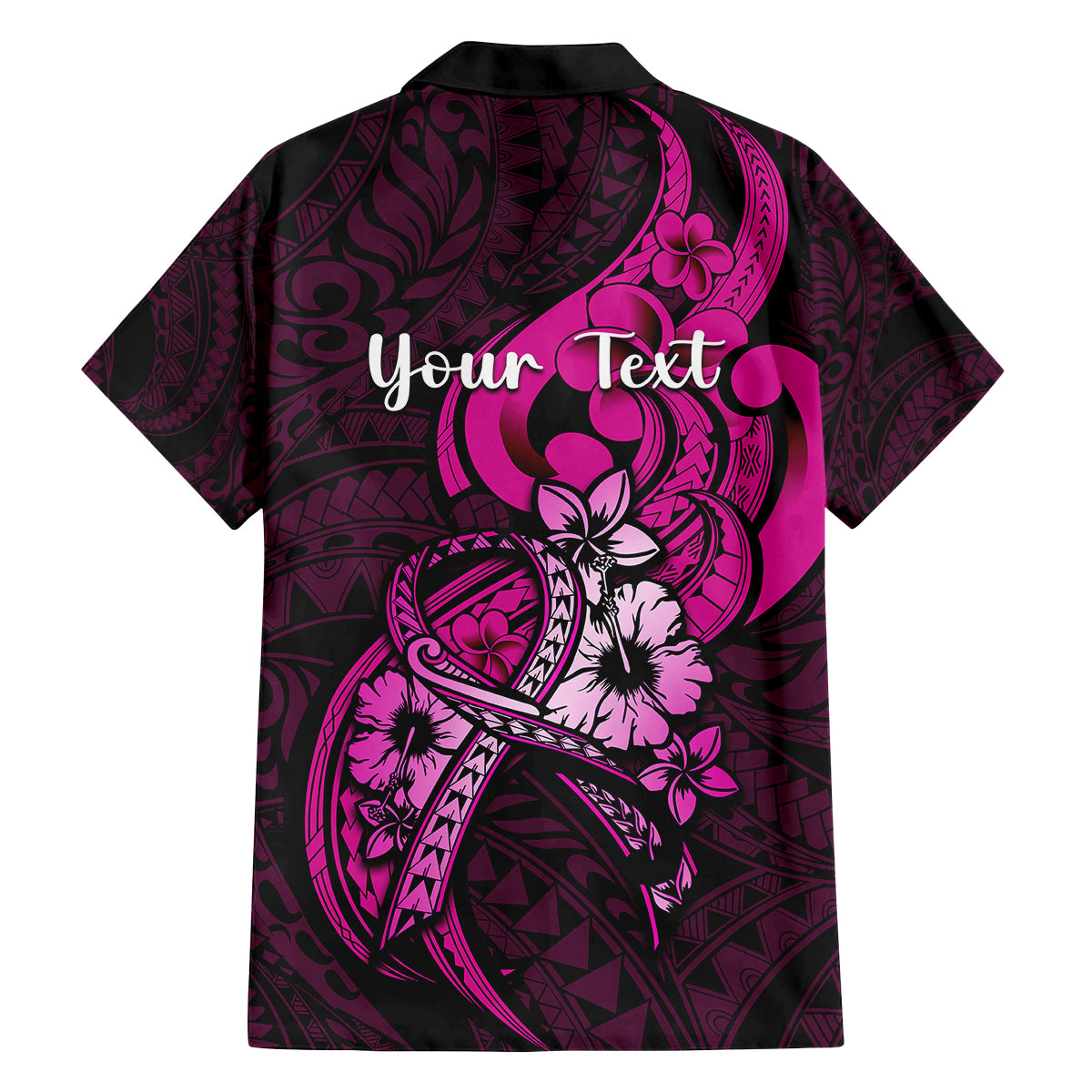 personalised-polynesia-breast-cancer-awareness-family-matching-off-shoulder-long-sleeve-dress-and-hawaiian-shirt-think-pink-polynesian-ribbon-black-version