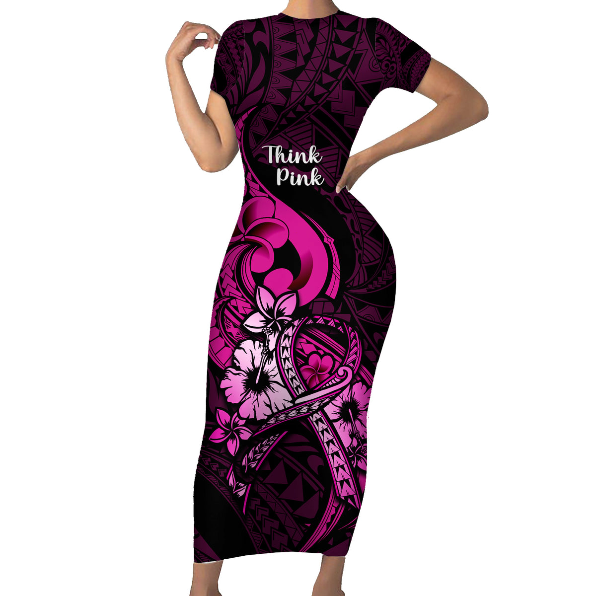 personalised-polynesia-breast-cancer-awareness-short-sleeve-bodycon-dress-think-pink-polynesian-ribbon-black-version