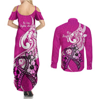 polynesia-breast-cancer-awareness-couples-matching-summer-maxi-dress-and-long-sleeve-button-shirts-think-pink-polynesian-ribbon-white-version