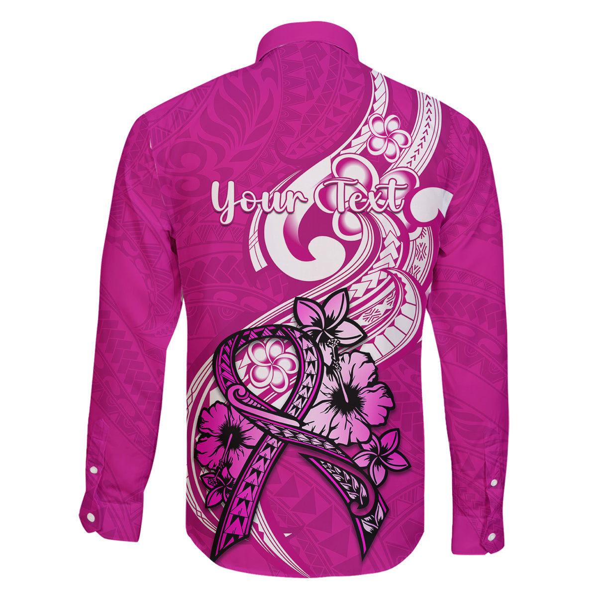personalised-polynesia-breast-cancer-awareness-family-matching-off-shoulder-short-dress-and-hawaiian-shirt-think-pink-polynesian-ribbon-white-version