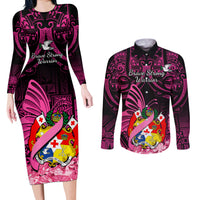 presonalised-tonga-breast-cancer-awareness-couples-matching-long-sleeve-bodycon-dress-and-long-sleeve-button-shirts-pink-ribbon-brave-strong-warrior-tongan-ngatu-pattern