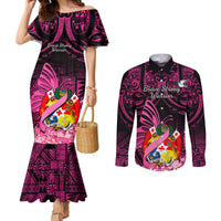presonalised-tonga-breast-cancer-awareness-couples-matching-mermaid-dress-and-long-sleeve-button-shirts-pink-ribbon-brave-strong-warrior-tongan-ngatu-pattern
