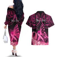 presonalised-tonga-breast-cancer-awareness-couples-matching-off-the-shoulder-long-sleeve-dress-and-hawaiian-shirt-pink-ribbon-brave-strong-warrior-tongan-ngatu-pattern