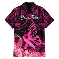 Presonalised Tonga Breast Cancer Awareness Family Matching Short Sleeve Bodycon Dress and Hawaiian Shirt Pink Ribbon Brave Strong Warrior Tongan Ngatu Pattern LT14 - Polynesian Pride
