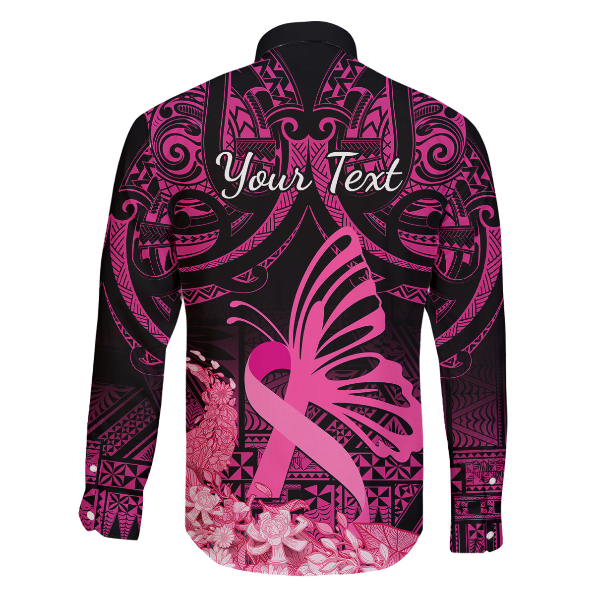 Presonalised Tonga Breast Cancer Awareness Family Matching Tank Maxi Dress and Hawaiian Shirt Pink Ribbon Brave Strong Warrior Tongan Ngatu Pattern LT14 - Polynesian Pride