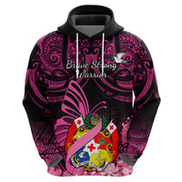 Presonalised Tonga Breast Cancer Awareness Hoodie Pink Ribbon Brave Strong Warrior Tongan Ngatu Pattern LT14 - Polynesian Pride