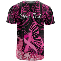 Presonalised Tonga Breast Cancer Awareness T Shirt Pink Ribbon Brave Strong Warrior Tongan Ngatu Pattern LT14 - Polynesian Pride