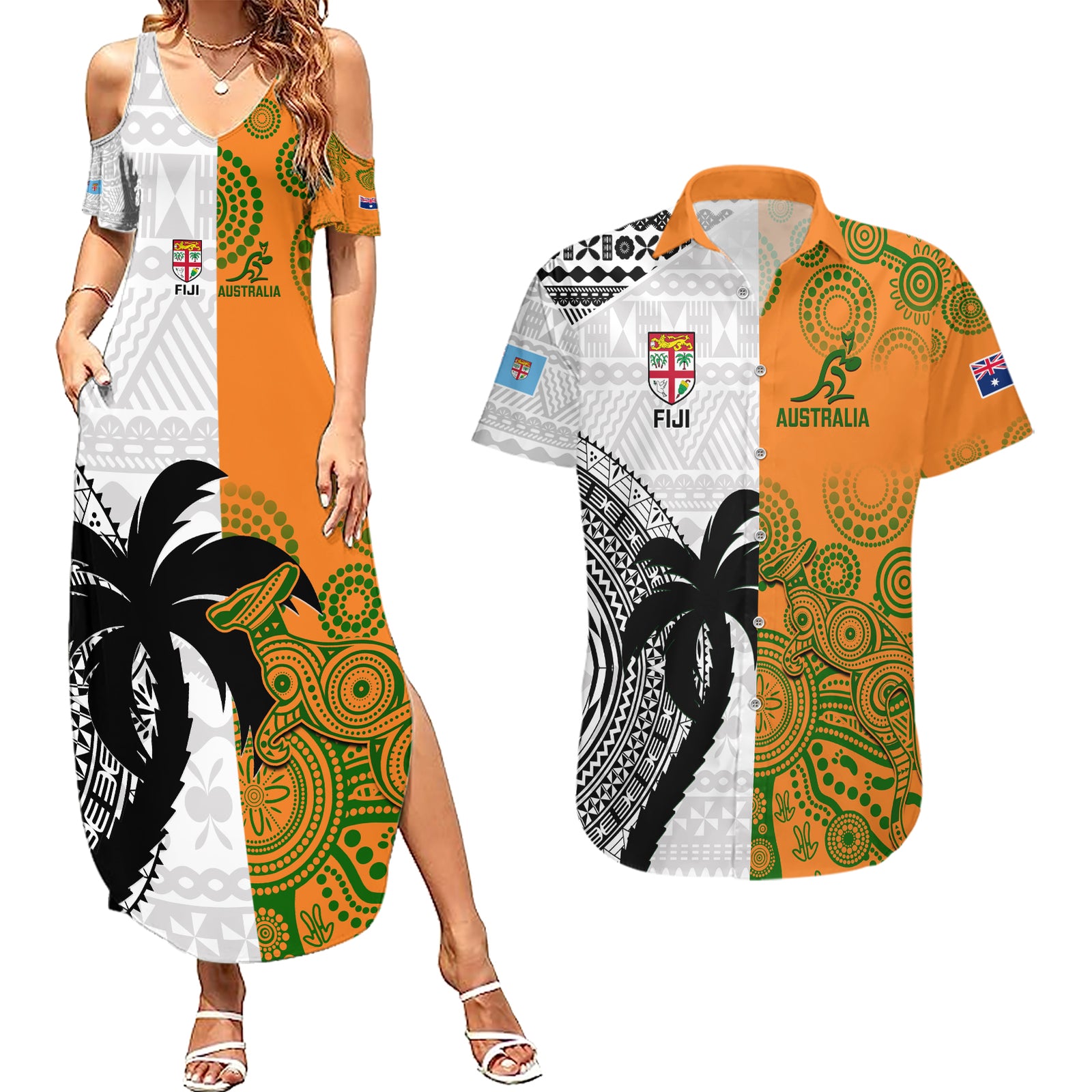 fiji-and-australia-rugby-couples-matching-summer-maxi-dress-and-hawaiian-shirt-2023-world-cup-aboriginal-mix-tapa-pattern
