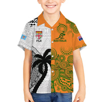 Fiji And Australia Rugby Kid Hawaiian Shirt 2023 World Cup Aboriginal Mix Tapa Pattern LT14 Kid Gold - Polynesian Pride