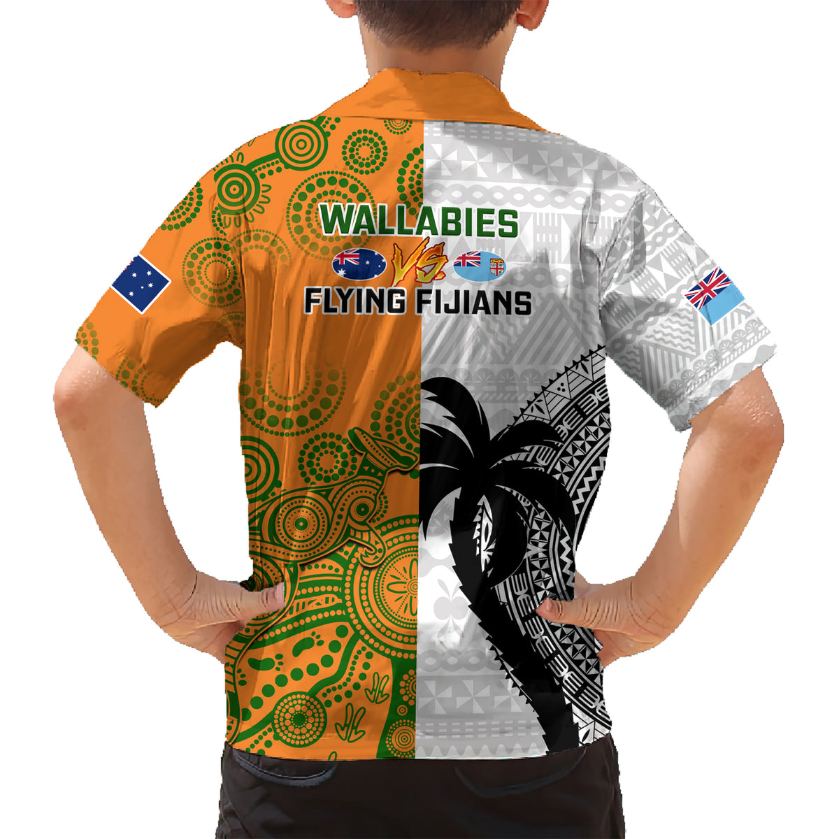 Fiji And Australia Rugby Kid Hawaiian Shirt 2023 World Cup Aboriginal Mix Tapa Pattern LT14 - Polynesian Pride