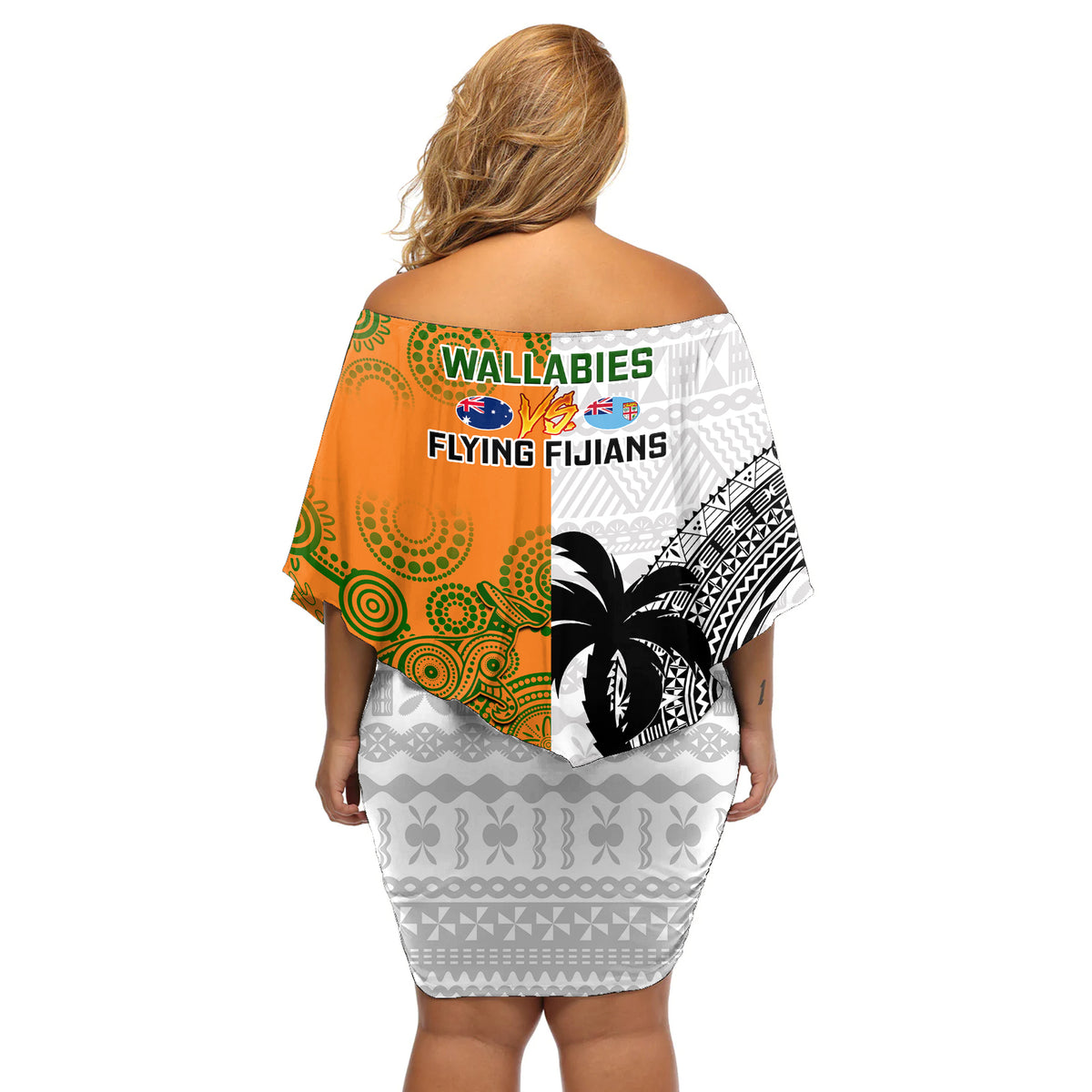 fiji-and-australia-rugby-off-shoulder-short-dress-2023-world-cup-aboriginal-mix-tapa-pattern