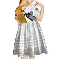 Custom Fiji And Australia Rugby Kid Short Sleeve Dress 2023 World Cup Aboriginal Mix Tapa Pattern LT14 - Polynesian Pride