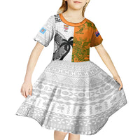 Custom Fiji And Australia Rugby Kid Short Sleeve Dress 2023 World Cup Aboriginal Mix Tapa Pattern LT14 - Polynesian Pride