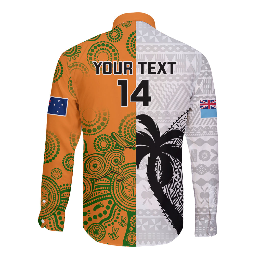 Custom Fiji And Australia Rugby Long Sleeve Button Shirt 2023 World Cup Aboriginal Mix Tapa Pattern LT14 - Polynesian Pride