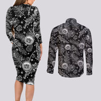 Hawaii Christmas Couples Matching Long Sleeve Bodycon Dress and Long Sleeve Button Shirt Tropical Style With Coat Of Arms LT14 - Polynesian Pride