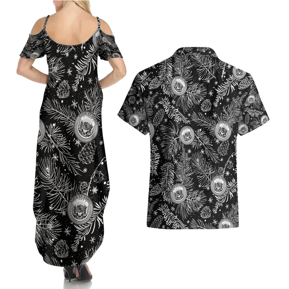 Hawaii Christmas Couples Matching Summer Maxi Dress and Hawaiian Shirt Tropical Style With Coat Of Arms LT14 - Polynesian Pride