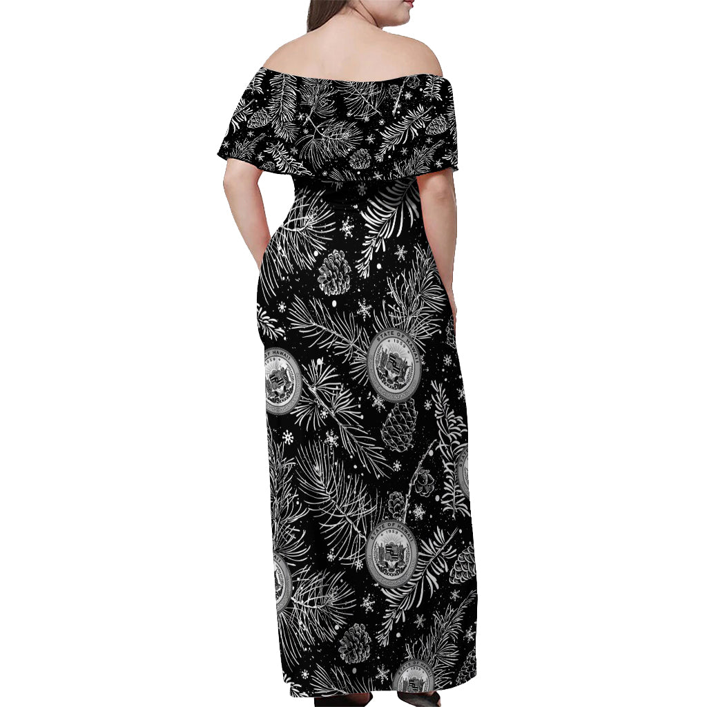 Hawaii Christmas Off Shoulder Maxi Dress Tropical Style With Coat Of Arms LT14 - Polynesian Pride